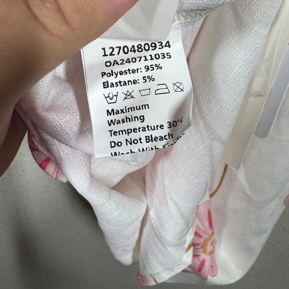 Commense Size XS Mini Shift Dress White Pink Floral Crew Neck Sleeveless Stretch - Picture 7 of 8